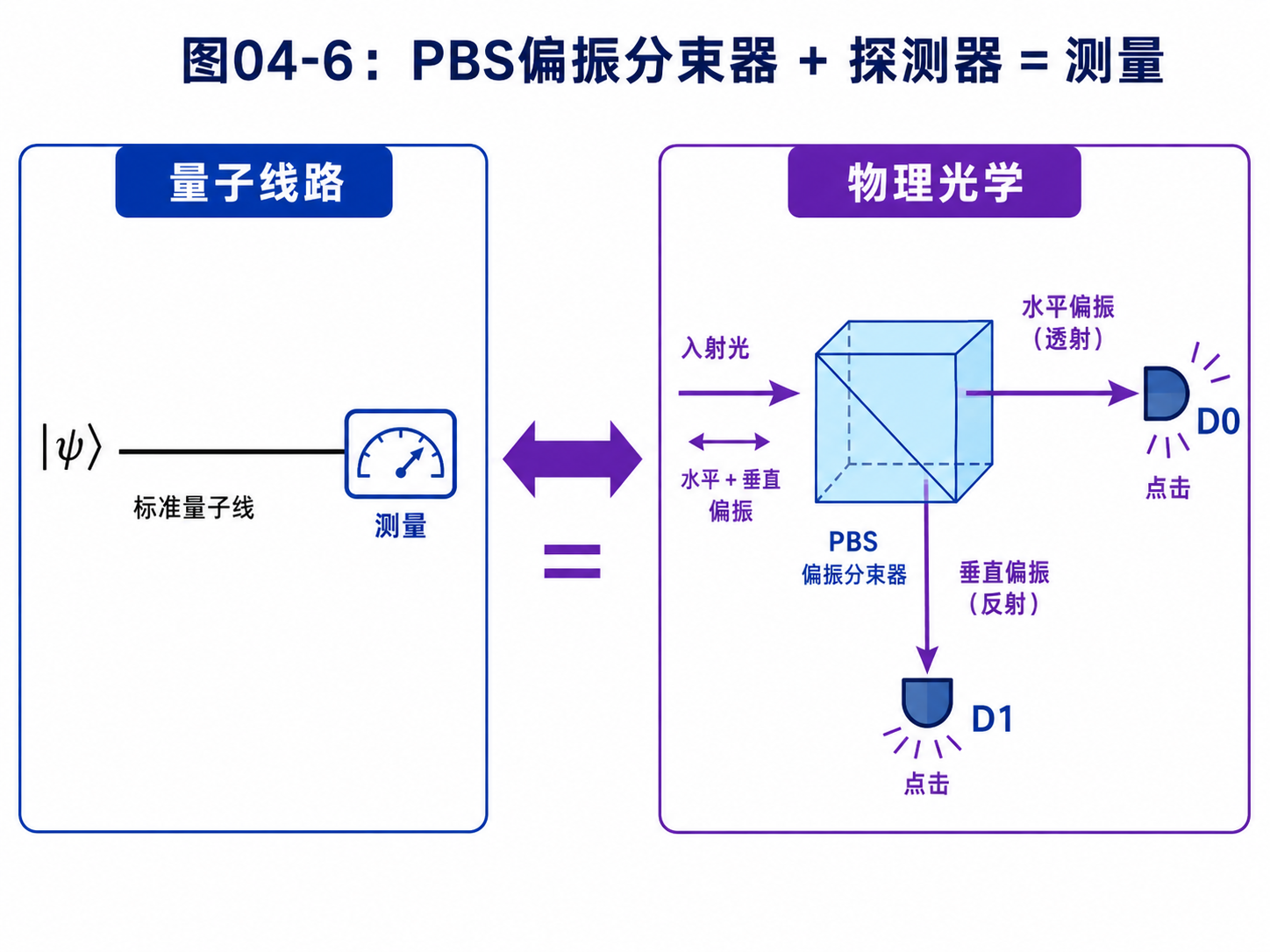 图04-6：PBS偏振分束器 + 探测器 = 测量
