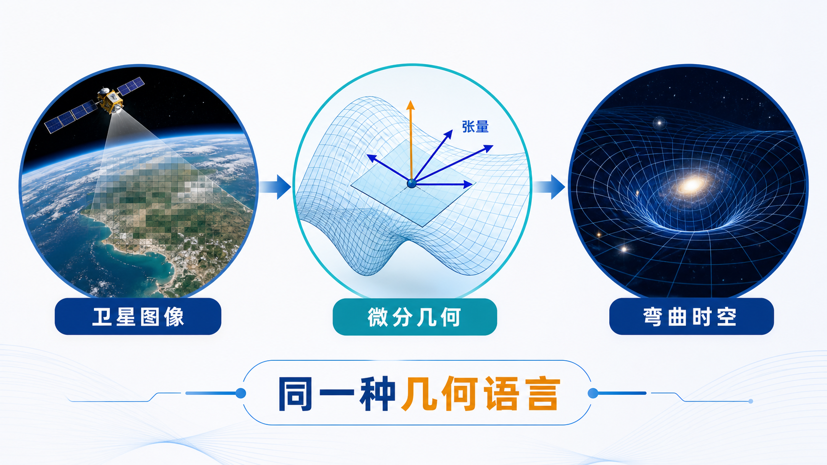 图01：卫星图像、微分几何与宇宙时空的跨界关系