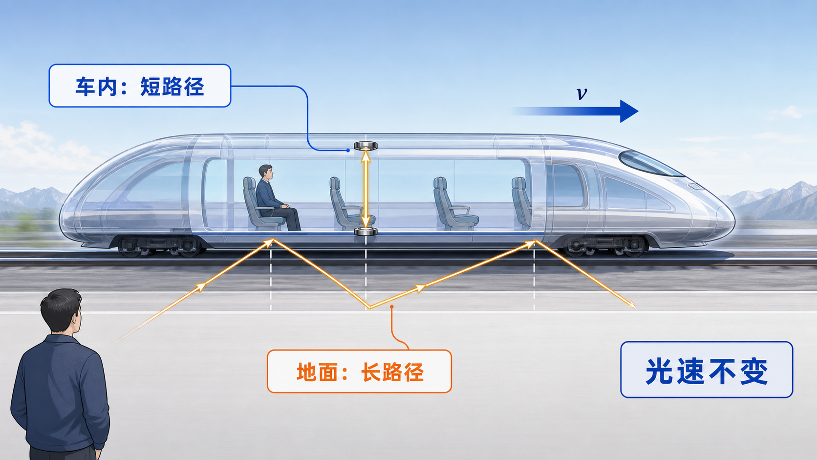 图11：高速列车里的光子钟