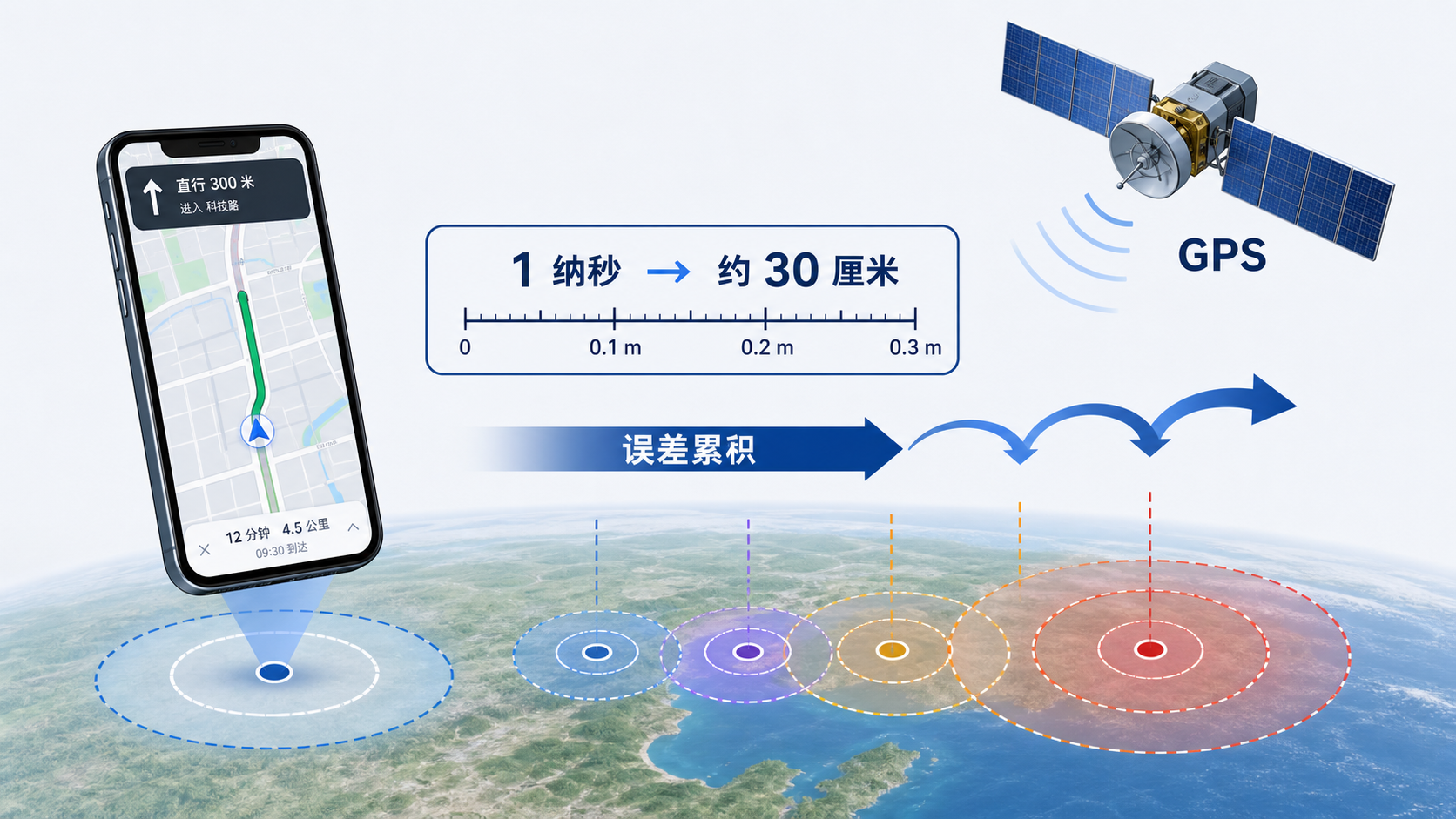 图33：GPS 中 1 纳秒误差约 30 厘米