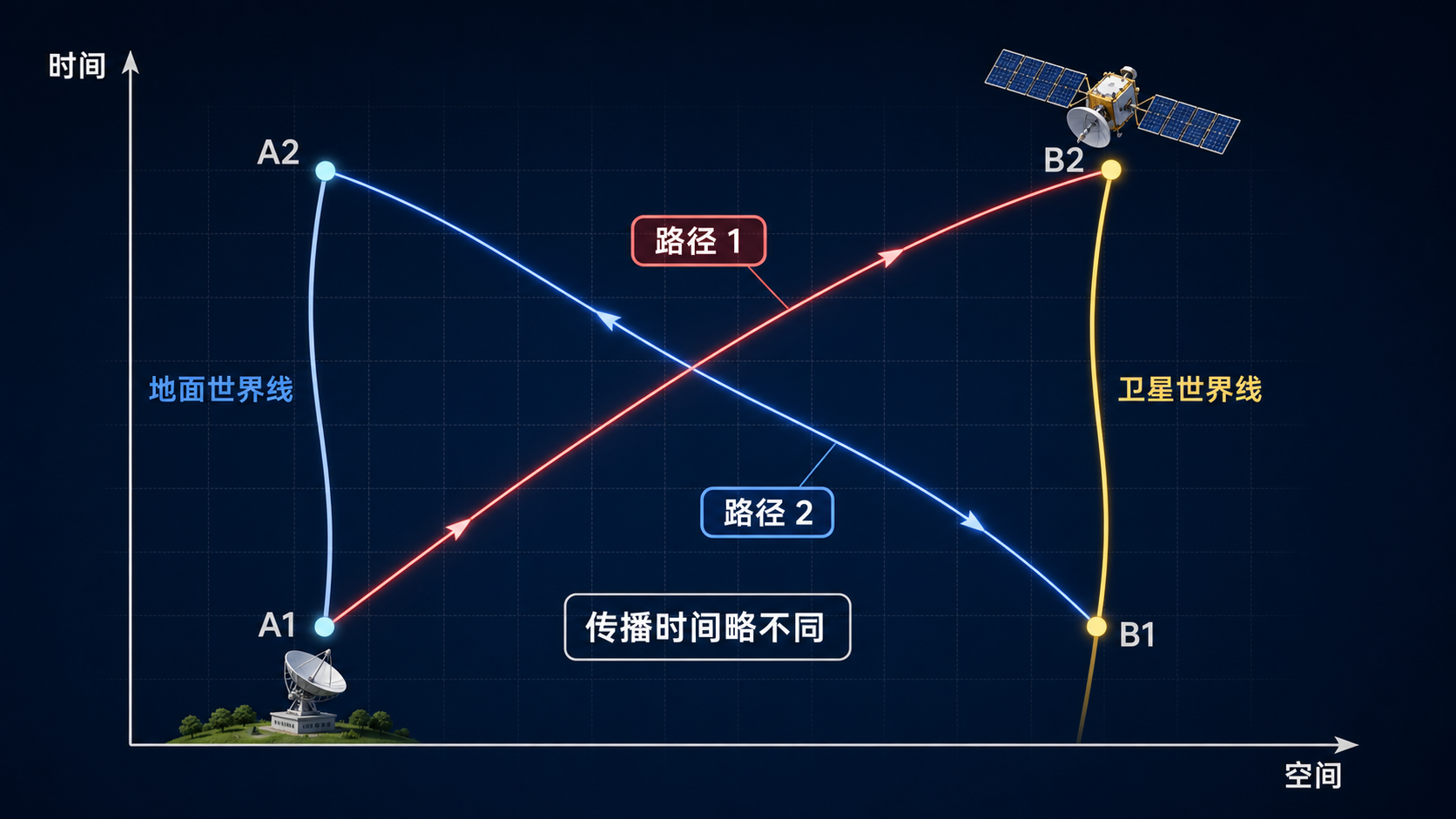 图39：两条不对称电磁波路径连接 A 和 B