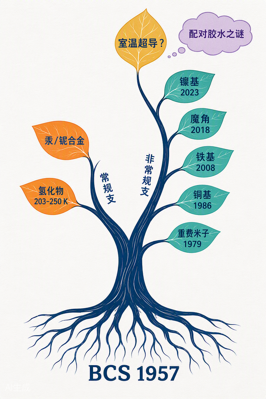 图 14:非常规超导家族树与 Tc 全景图